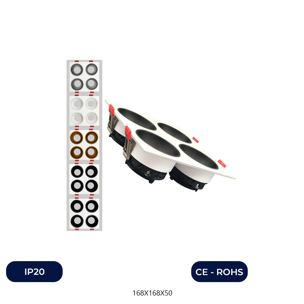Plafonnier Quadruple Inclinable - GU10-MR16 - Extérieur Blanc